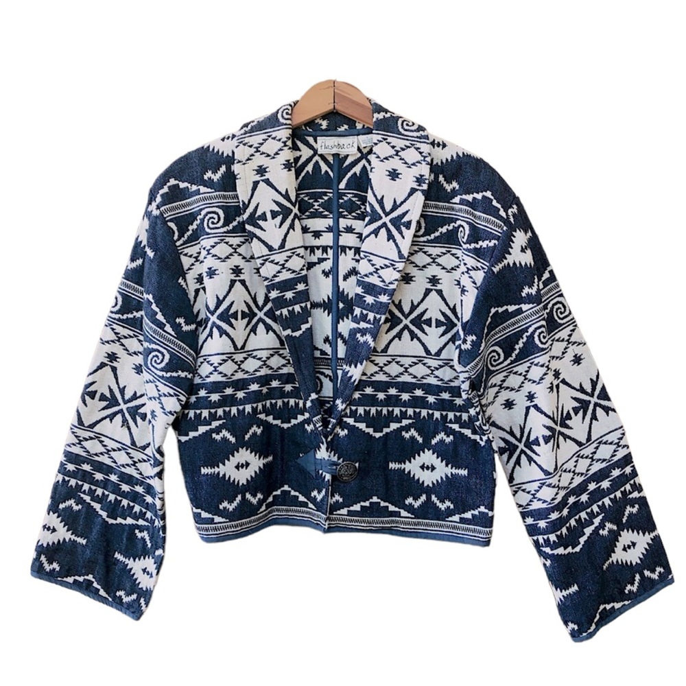 Flashback vintage southwestern aztec tribal print unlined cotton jacket, size L